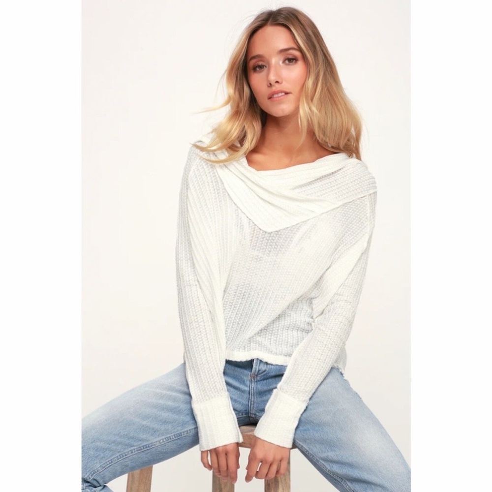 FREE PEOPLE Wildcat Thermal Wide Boxy White Long Sleeve Top